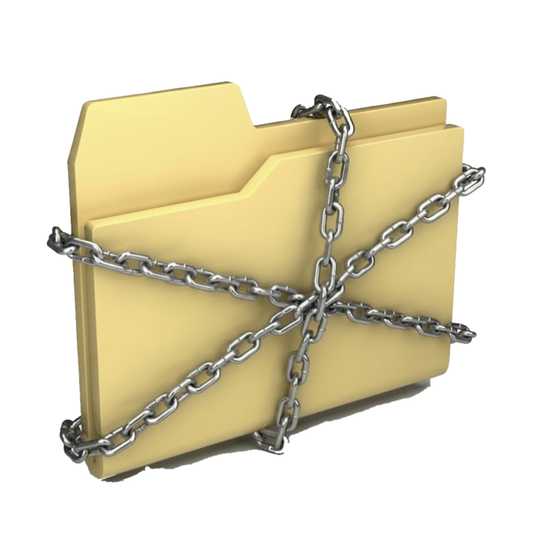Yellow folder with a chain around it on a white background