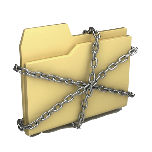 Yellow folder with a chain around it on a white background